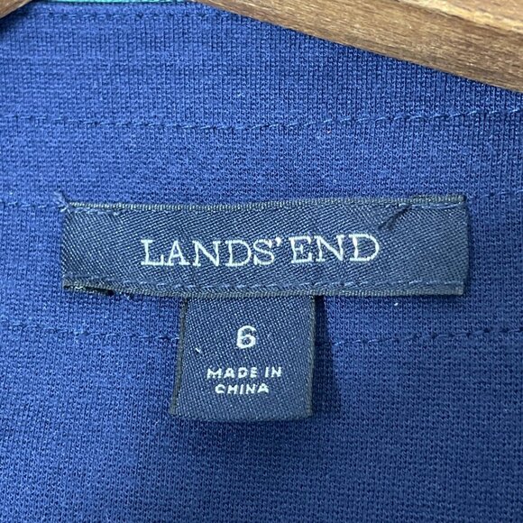Lands End Ponte Knit Dress Womens Size 6 Blue Green Trim V-Neck Viscose‎ Stretch - Picture 8 of 12